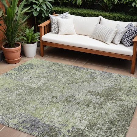 Homeroots 8' X 10' Green And Gray Abstract Washable Indoor Outdoor Area Rug 605551
