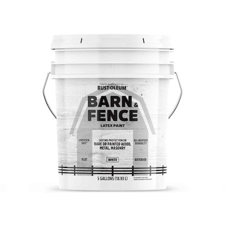 Rust-Oleum Barn & Fence Latex Paint, White, Flat, 5 Gallon 400059