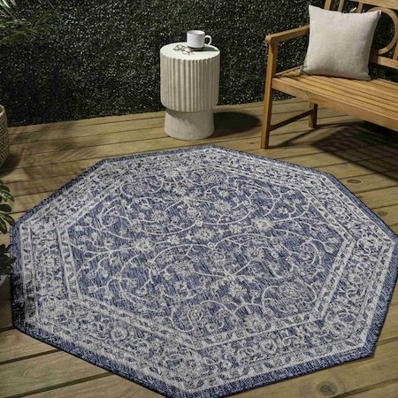 Jonathan Y Palazzo Vine and Border Textured Weave Navy/Gray 8 ft Octagon Indoor/Outdoor Area Rug SMB103A-8TGN