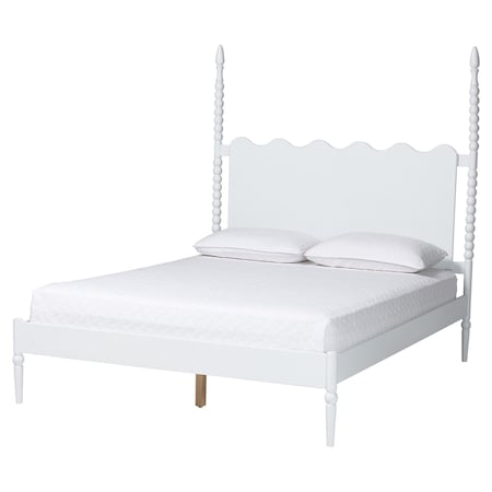 Baxton Studio Brantley Spindle Platform Bed - Bed Frame with Scalloped Headboard and Turned Posts, White, King 272-14814-ZORO