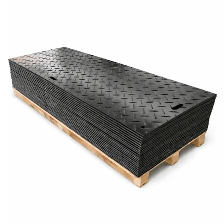 Irontread Mats Ground Protection Mat, Heavy Duty, Diamond Tread Pattern, HDPE, 1/2in Thick, 4ft x 8ft, Black, 25PK ITGPM-100-BK-25