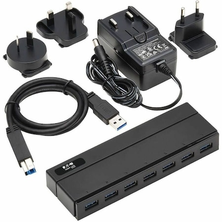 Eaton Tripp Lite Series 7-Port USB-A Mini Hub - USB 3.x 5Gbps, International Plug Adapters U360-007-INT