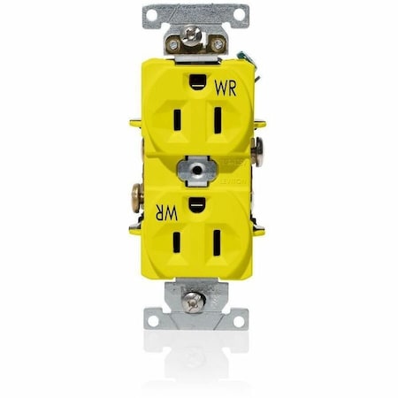 Leviton Duplex Rec 15A 125V WR Self-Gr Yellow WBR15-Y