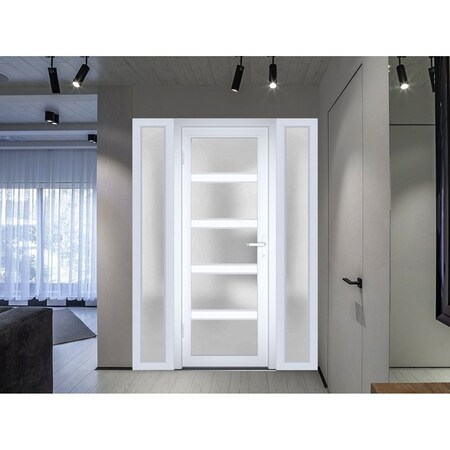 Vdomdoors Front Exterior Prehung FiberGlass Door Frosted Glass / Manux 8002 White Silk / 2 Sidelight Exterior MANUX8002EXD-WS-W14+30+14 x H80-RH