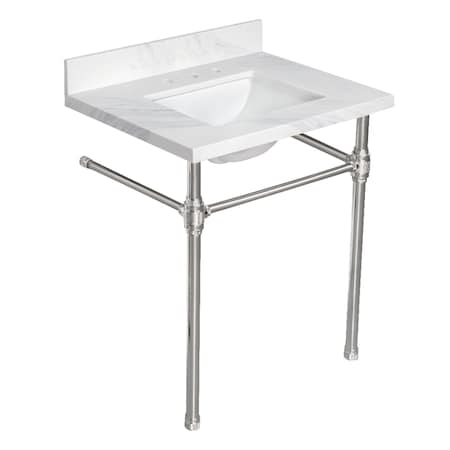 Kingston Brass 31" Quartz Console Sink with Brass Legs, 8-Inch, 3-Hole, Quartz White/Polished Nickel KVPB3122W38CLV6