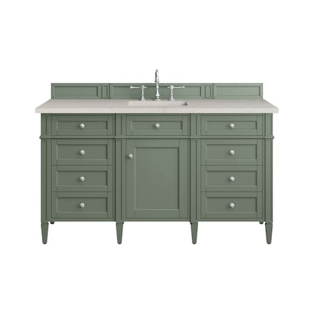 James Martin Vanities Brittany 60" Single Vanity, Smokey Celadon, w/ 3 CM Siberian Silestone Top 650-V60S-SC-3SFR