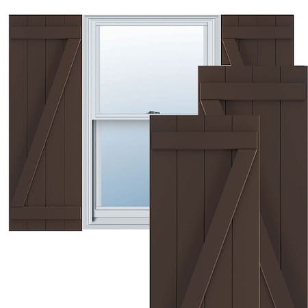 Ekena Millwork True Fit PVC Four Board Joined Board-n-Batten Shutters w/Z-Bar, Raisin Brown , 21 1/2W x 72H, PR TFP102BBF21X072TB