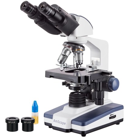 Amscope B020 LED Lab Binocular Compound Microscope 40X-2500X Magnification with 3D 2-Layer Mechanical Stage B020C