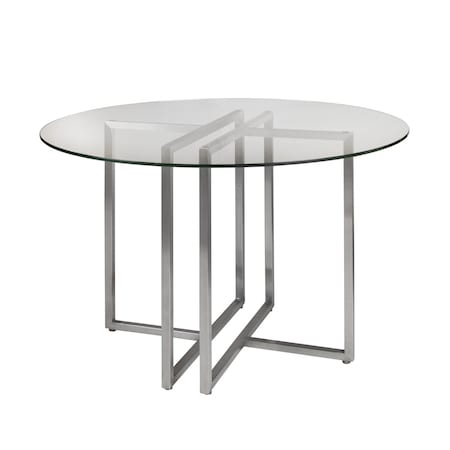 Homeroots 42" Clear And Silver Rounded Glass And Metal Trestle Base Dining Table 400750