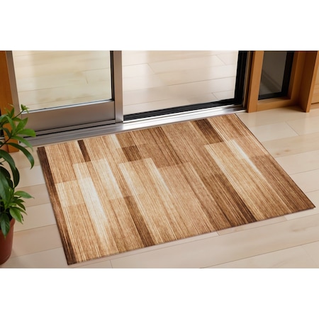Homeroots 3' X 5' Rust And Ivory Striped Washable Indoor Outdoor Area Rug 630993
