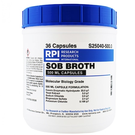 Rpi SOB Broth, 36 x 500ml Capsules, 500 Grams S25040-500.0