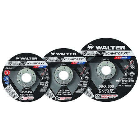 Walter Surface Technologies Walter XCAVATOR XX Grinding Wheel 4-1/2" x 1/4" x 7/8", Type 27 08X450
