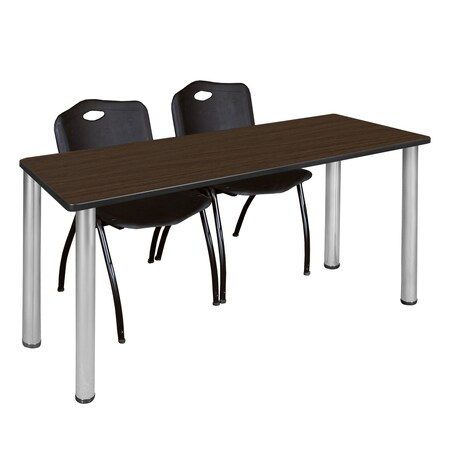 Regency Kee Training Table W/ 2 M Stack Chairs, 60 in W, 24 in L, Neo Walnut MT6024NWBPCM47BK