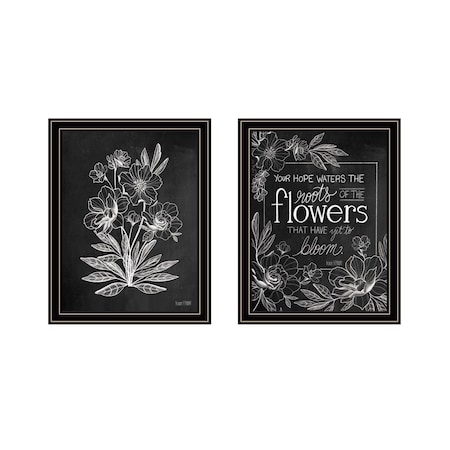 Set Of Two Vintage Chalkboard Blooms Black Framed Print Wall Art, 2PK