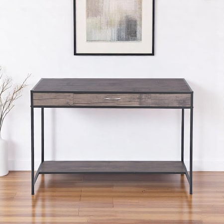 Homeroots 43" Brown and Black Wood and Metal H-Shape Computer Desk 568038