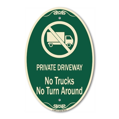 Signmission Private Driveway. No Trucks No Turnaround, 12 Inch X 18 Inch Designer, Heavy Gauge Aluminum A-OV-G-1218-9779