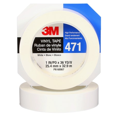 3M Floor Marking Tape, vinyl, No Legend, White, 1 in W., 5.2 mil Thickness 471