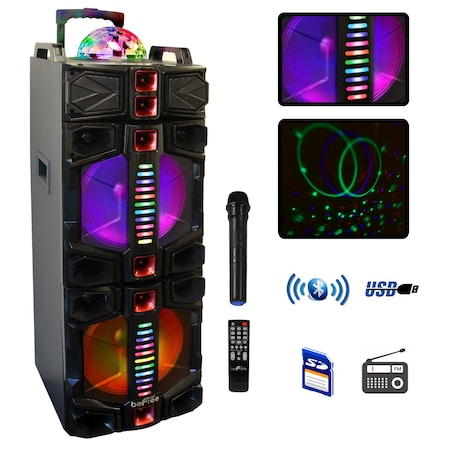 Befree Sound Dual 12 Inch Subwoofer Portable Party Speaker with LED Lights and Wireless Microphone BFS-7777X