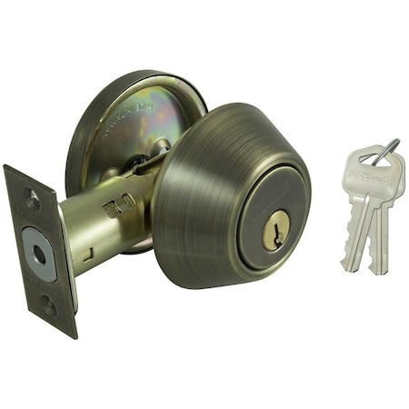 Prosource Deadbolt, 3 Grade, Antique Brass, 2-3/8 to 2-3/4 in Backset, KW1 Keyway, 1-3/8 to 1-3/4 in Thick Door DB81V-PS