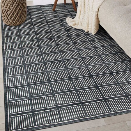 World Rug Gallery Bohemian Stripe Lines Washable Non Slip Area Rug 3 ft x 5 ft Black WR68BLACK3X5