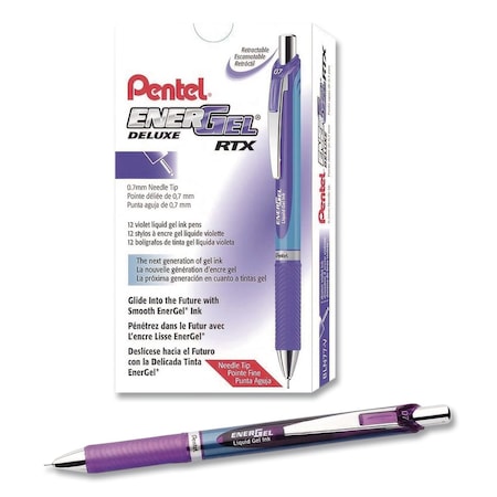 Pentel EnerGel RTX Deluxe Gel Pen, Retractable, Medium 0.7 mm, Violet Ink, Violet/Blue Barrel, 12PK BLN77-V