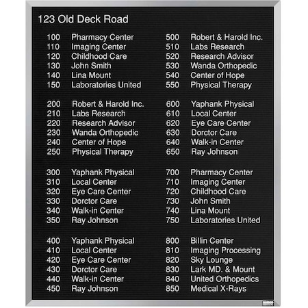 Aarco Framed Letter Board Message Center , Frame is Aluminum, Letter Board is Black Felt, 36''Hx30''W BOFD3630