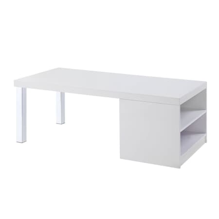 Homeroots 47" White and Silver Wood And Metal Frame Coffee Table With Shelf 490507