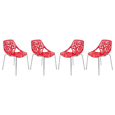 Leisuremod Modern Asbury Dining Chair with Chromed Legs, Red, 4PK AC16R4