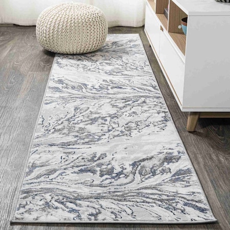 Jonathan Y Swirl Marbled Abstract Gray/Blue 2 ft. x 10 ft. Runner Rug SOR203B-210