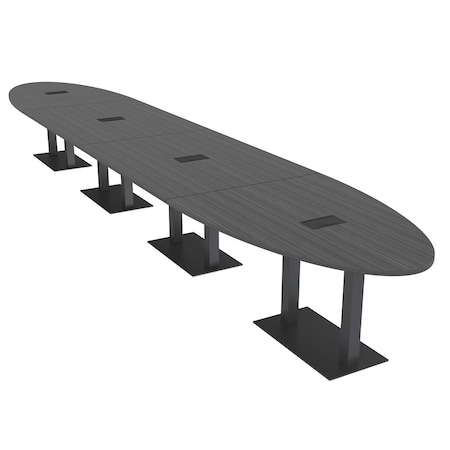 Skutchi Designs Oval Conference Table With Power, 48 in W, 240 in L, Grey HAR-OVL-48X240-DOU.BK-WA7949-EBLK
