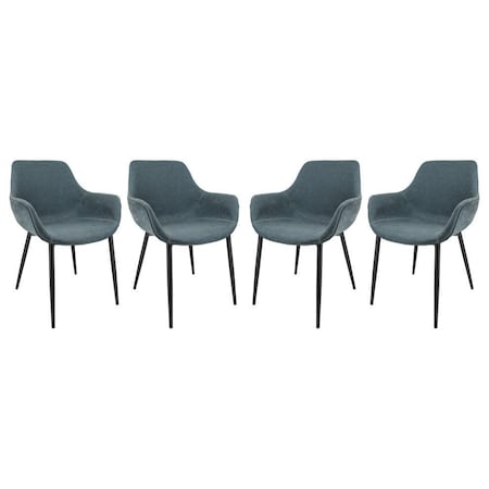 Leisuremod Markley Modern Leather Dining Arm Chair with Metal Legs, Peacock Blue, 4PK EC26BU4