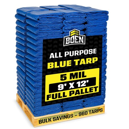 Boen Boen 9ft x 12ft Blue Poly Tarps, PK 960 ZR-BT-912-PL