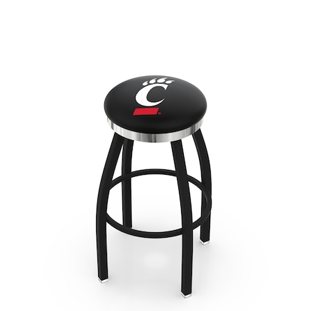 Holland Bar Stool Co 30" Blk Wrinkle Cincinnati Swivel Bar Stool, Chrome Ring L8B2C30Cincin