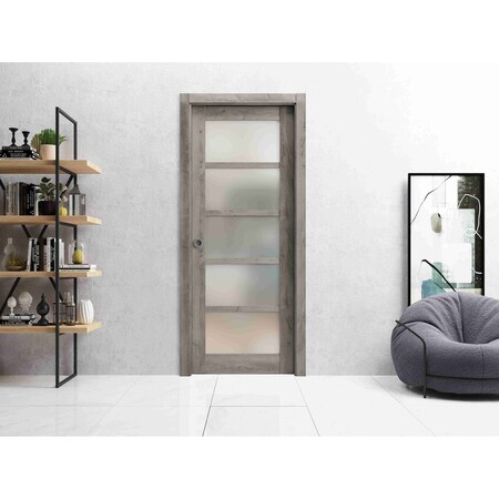 Sartodoors Sliding French Pocket Door with Frosted Glass Grey 42x80 Solid Core Modern Interior QUADRO4002PD-NEB-42