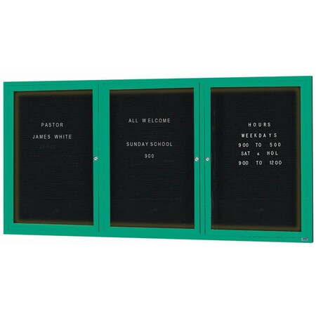 Aarco Illuminated Enclosed Letter Board Directory w/ Powder Coated Green Al Frame, 48''Hx96''W 3 Doors ADC4896-3IG