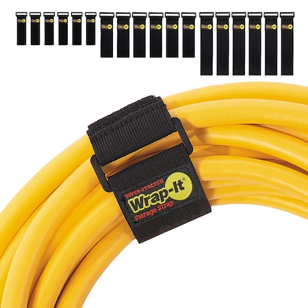 Wrap-It Hook & Loop Cable Straps, 9 in, 12 in, and 18 in, Black, 18 PK A718-928B