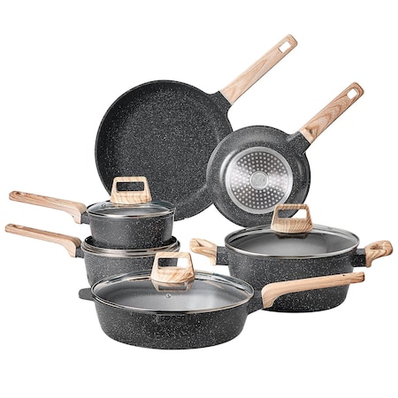 Vevor 17 Piece Pots and Pans Set Granite Nonstick Kitchen Cookware Induction Black, 17PK SS-LY-05