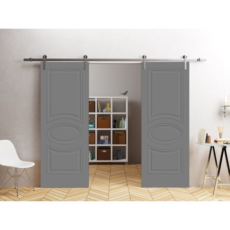 Vdomdoors Modern Double Barn Door 60" x 80" inches / Mela 7001 Painted Grey / 13FT Silver Rail Track Set / So MELA7001DB-S-SIF-60