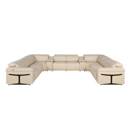 Homeroots Beige Italian Leather Power Reclining U Shaped Ten Piece Corner Sectional With Console 634691