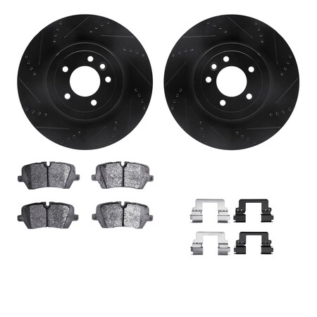 Dynamic Friction Co DFC Rotors-Drilled & Slotted-Black w/ EURO 5000 Ceramic Brake Pads Incl Hdw 8612-11022