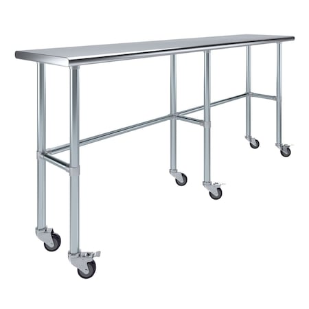 Amgood 18in D x 84in L Stainless Steel Open Base Table, 3in Casters AMG WT-1884-RCB-WHEELS-Z