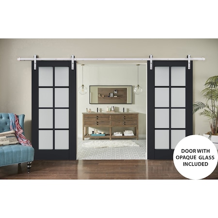 Sartodoors Sturdy Double Barn Door with Frosted Glass 36x84 (2* 18x84) Solid Core Modern Interior VEREGIO7412DB-S-ANT-3684