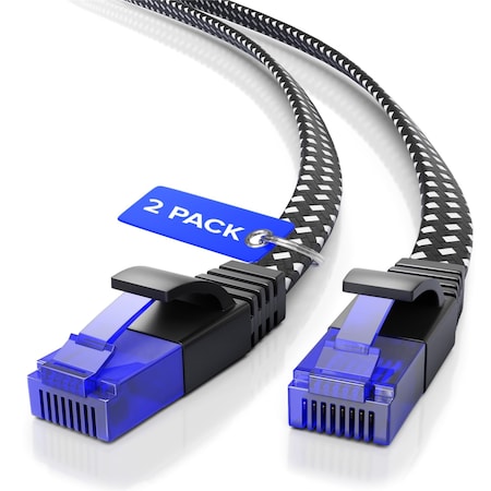 Maximm Cat6 Flat Braided Ethernet Cable 12ft, 2PK, Black, 2PK C6F-12FT-2PK-BKBRD
