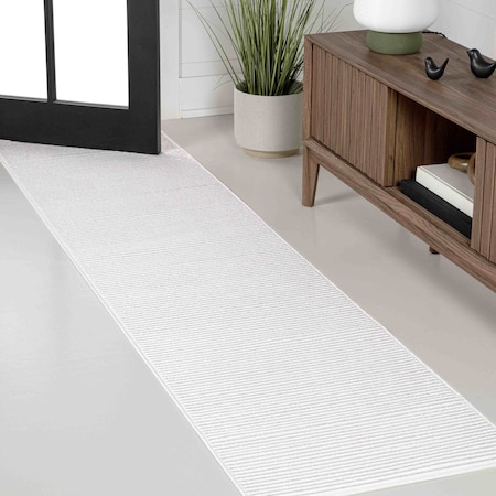 Jonathan Y Cole Modern Minimalist Pinstripe High-Low White/Silver 2 ft. x 8 ft. Runner Rug CAR101C-28