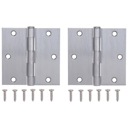 Prosource Square Corner Door Hinge, Steel, Satin Chrome, Loose Pin, 180 deg Range of Motion BH-202SC-PS