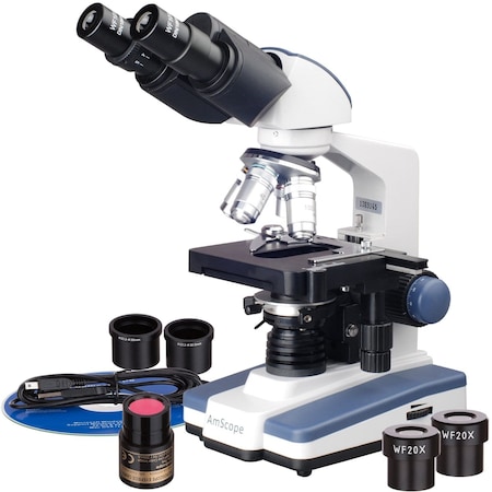Amscope B120 Binocular Compound Microscope 40X-2000X w/LED, Siedentopf Head, 2MP Digital Camera and 3D Stage B120B-E2