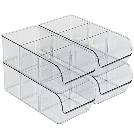 Azar Displays Stackable Clear Storage Bin with Removable Dividers, 4PK 556750-4PK