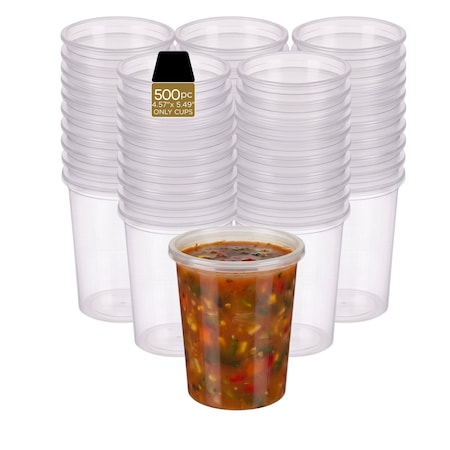 Eco Harmony Products Deli Container Cup, Clear Plastic (Cup Only), 32oz, 500 Pack 804534