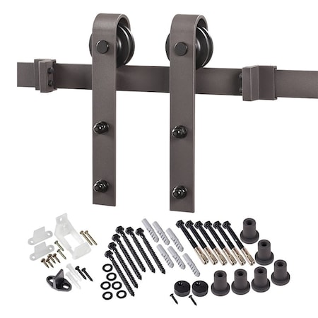 Renin Bent Strap Barn Door Hardware Kit, 96 in L Track, Steel, Bronze, Wall, For: Barn Door BD102K-09600-BR
