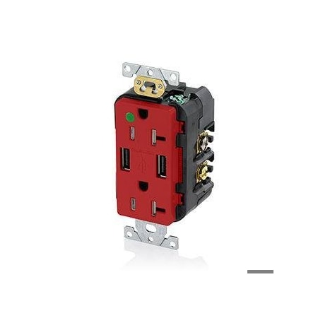 Leviton Duplex Straight Blade Receptacle, 5-20R, 20 A, 125V AC, 2 Pole, 3 Wire, Surface Mount T5832-HGR